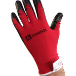GUANTE G13 POLYESTER ROJO BAÑO NITRILO NEGRO "CERTIFICADO" T8